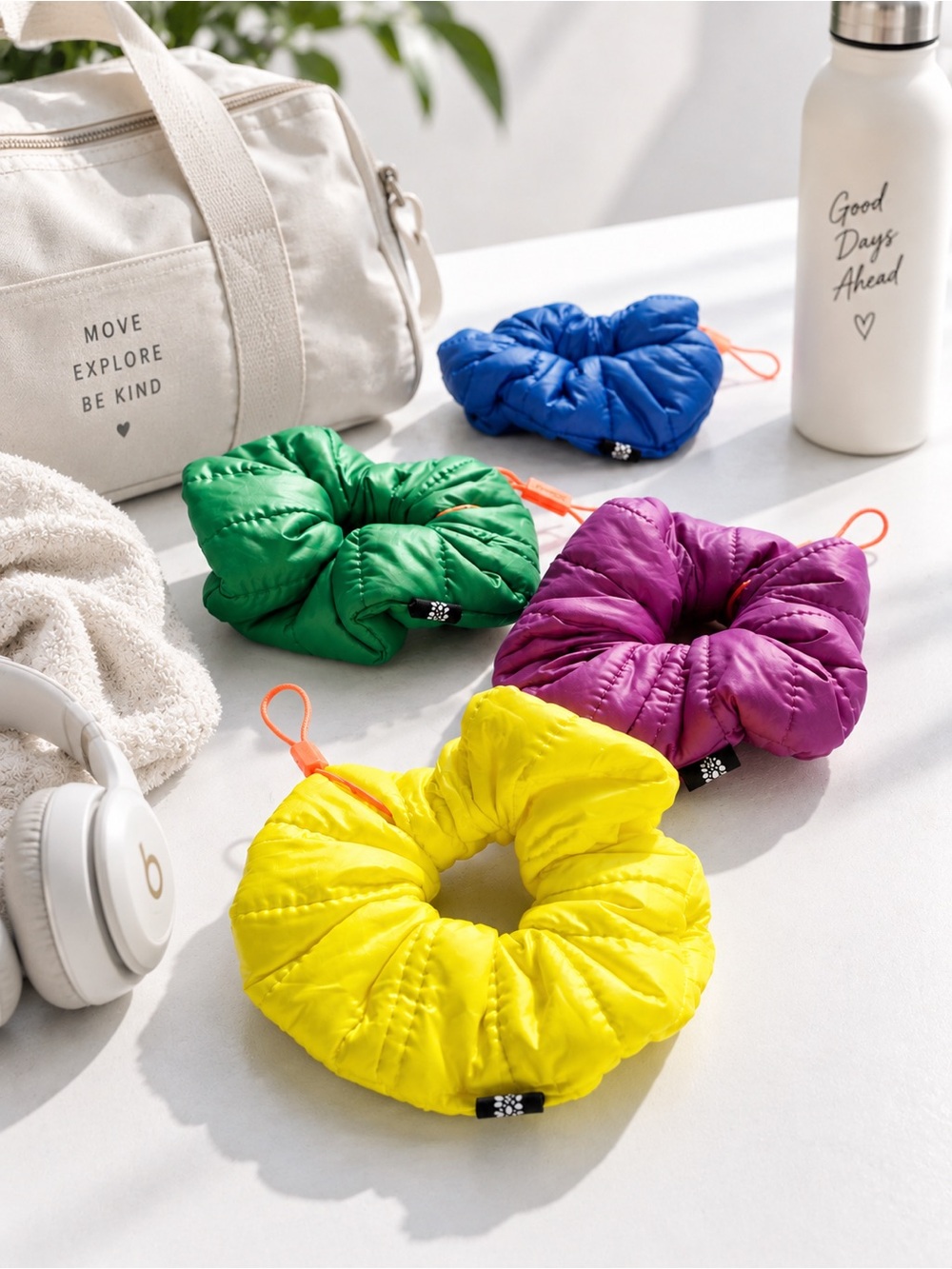 Free People FP Movement Sports Puffer Scrunchies — 4-Piece Set | NWT
